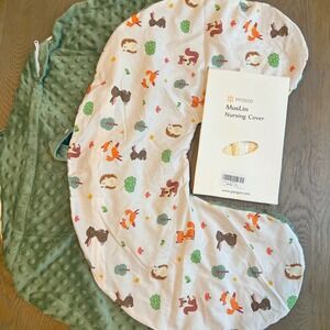 Muslin Nursing Cover 2 Set Woodland Animal Print & Green Minky Dot